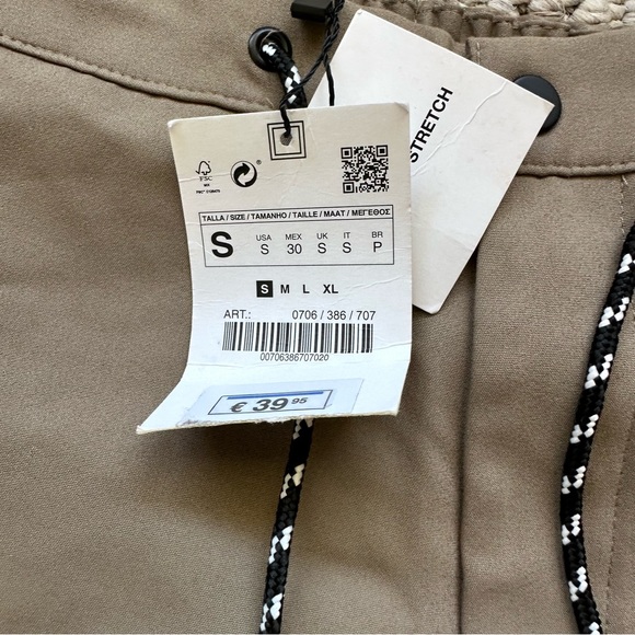 Zara men’s small pants tapered NWT tan pockets string tie waist/waist stretch - Picture 3 of 14